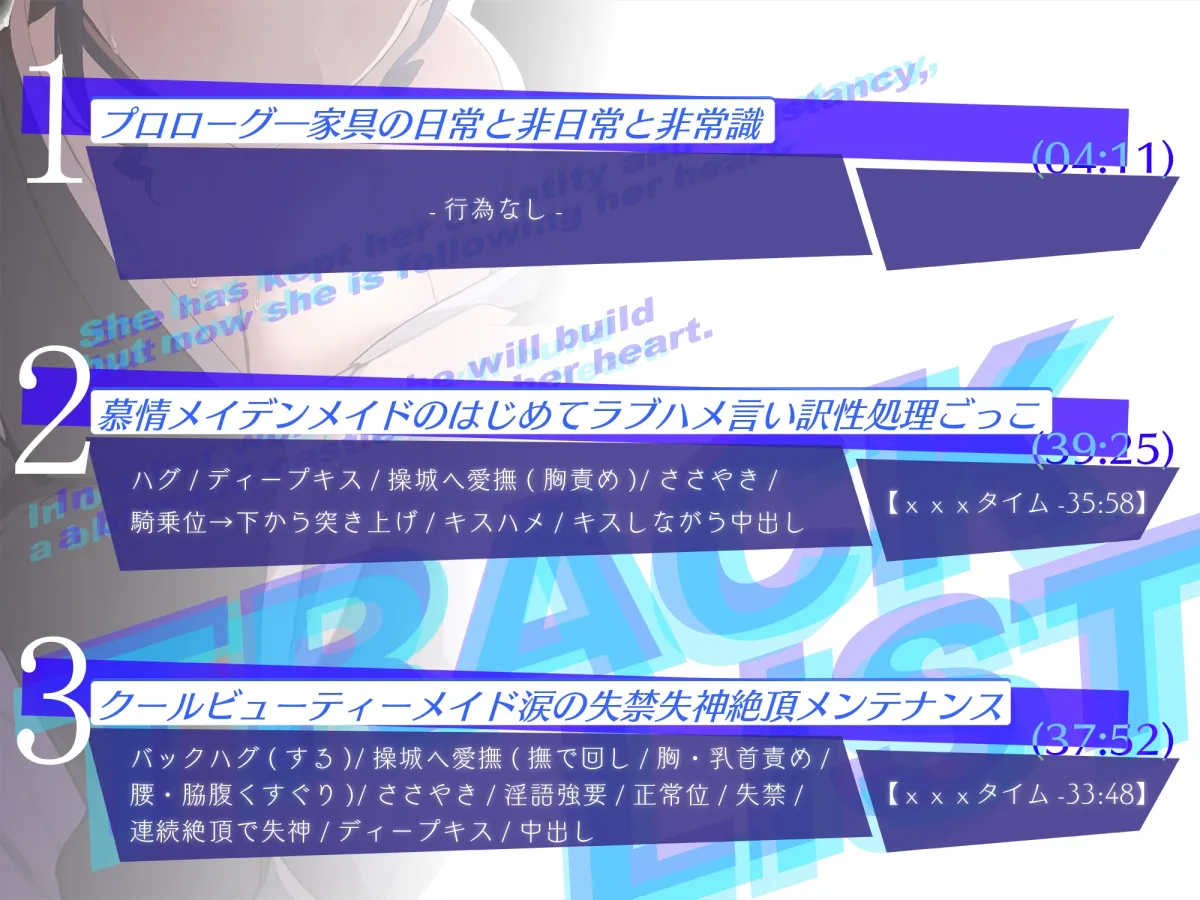 オーダーメイドメイドオーダー//職業:専属家具―兼、性処理担当。(自称)心なき低音クールダウナーメイド、両想い恋人性処理で本音大解放しゅきしゅき陥落甘どろえっち