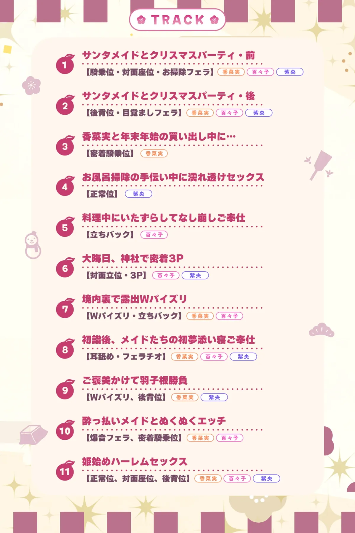 【特大収録!】性欲が強すぎる淫乱メイドのご奉仕ハーレム《年末年始(ホリディアラカルト)!!》 ~今年も来年も、いつまでも下品に喘がせて可愛がってくださいませ♪~ 【特大収録!】性欲が強すぎる淫乱メイドのご奉仕ハーレム《年末年始(ホリディアラカルト)!!》 ~今年も来年も、いつまでも下品に喘がせて可愛がってくださいませ♪~