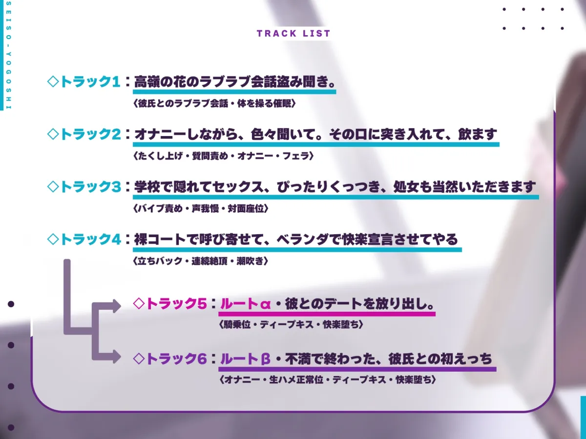 清楚よごし〜”意識だけ残すタイプのエロ催眠”で週末彼氏と初セックスを控える同級生を寝取ろうぜ!〜《早期購入特典:秘部丸出し差分＆スマホ壁紙》