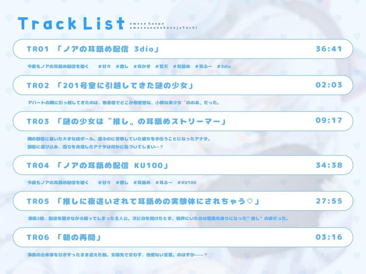 【4時間耳舐めASMR】201号室に引越してきたダウナーストリーマーに耳舐めされまくる毎日 ～えもこ荘の彼女たち～