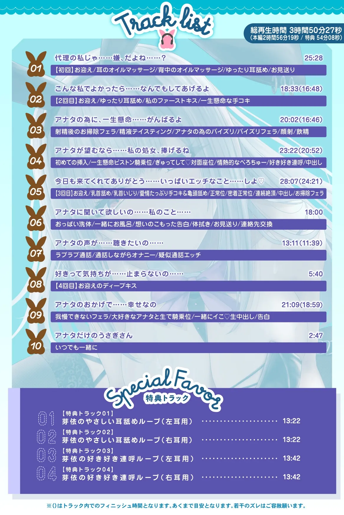 ☆一周年記念☆【全編約4時間×Live2D動画】えっちなバニーがお出迎え♡癒し処ゆるりらっくす 一途に頑張る素直クールなバニーさんと〝好き〟を感じる密着マッサージ♡ ☆一周年記念☆【全編約4時間×Live2D動画】えっちなバニーがお出迎え♡癒し処ゆるりらっくす 一途に頑張る素直クールなバニーさんと〝好き〟を感じる密着マッサージ♡