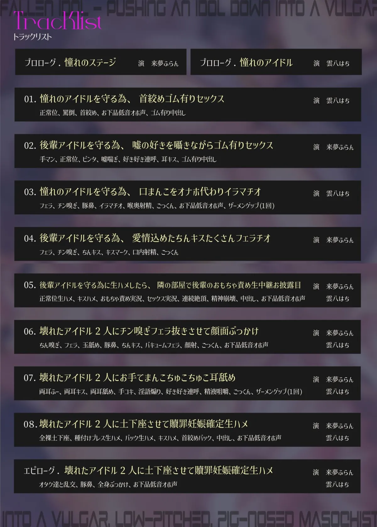 【28日間限定40％OFF＆差分付き】【完全男性上位】堕ちた偶像〜アイドルを下品な低音オホ豚鼻マゾメスへ突き墜とす【KU100】