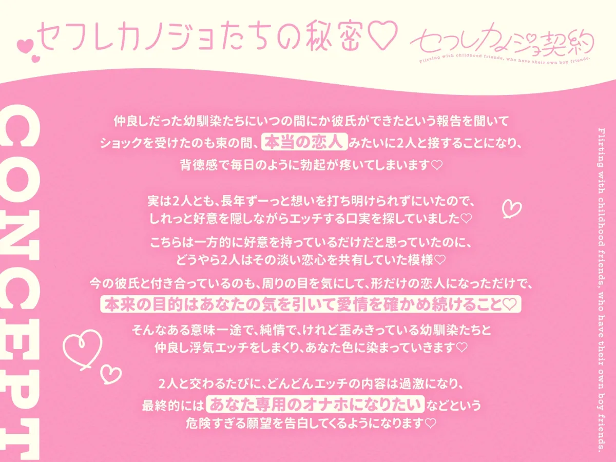 セフレカノジョ契約～彼氏持ちの幼馴染たちにセックスの練習相手として求められたので、仲良し浮気エッチしまくる～