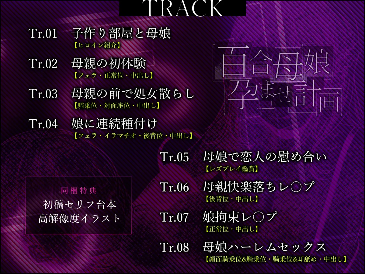 百合母娘懐妊計画~政府強制の子作り部屋にやって来たのは禁断のレズカップル~《!ボーナストラック含む豪華四大早期購入特典付!》 百合母娘懐妊計画~政府強制の子作り部屋にやって来たのは禁断のレズカップル~《!ボーナストラック含む豪華四大早期購入特典付!》