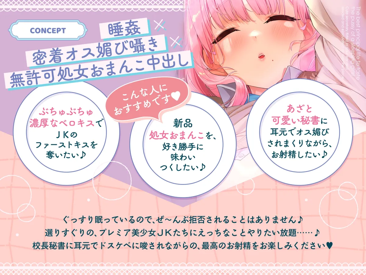 【♡見抜き用寝顔イラスト16枚♡】寝ているJKのおまんこ味わいつくし学園生活♡～あざと可愛い秘書に耳元で媚びられまくり種付けお射精♪～