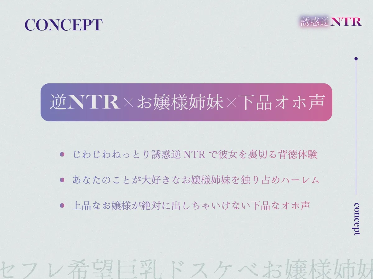 【処女作記念110円/ハート目発情差分付き】セフレ希望巨乳ドスケベお嬢様姉妹のねっとりじわじわ誘惑逆NTR ～彼女を裏切り年頃メスオナホ×2と背徳孕ませ交尾～