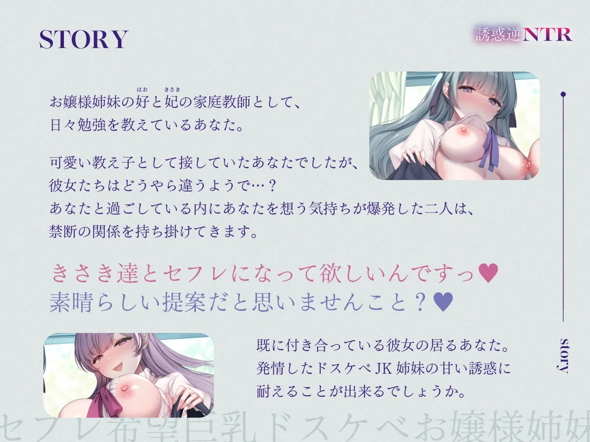 【処女作記念110円/ハート目発情差分付き】セフレ希望巨乳ドスケベお嬢様姉妹のねっとりじわじわ誘惑逆NTR ～彼女を裏切り年頃メスオナホ×2と背徳孕ませ交尾～