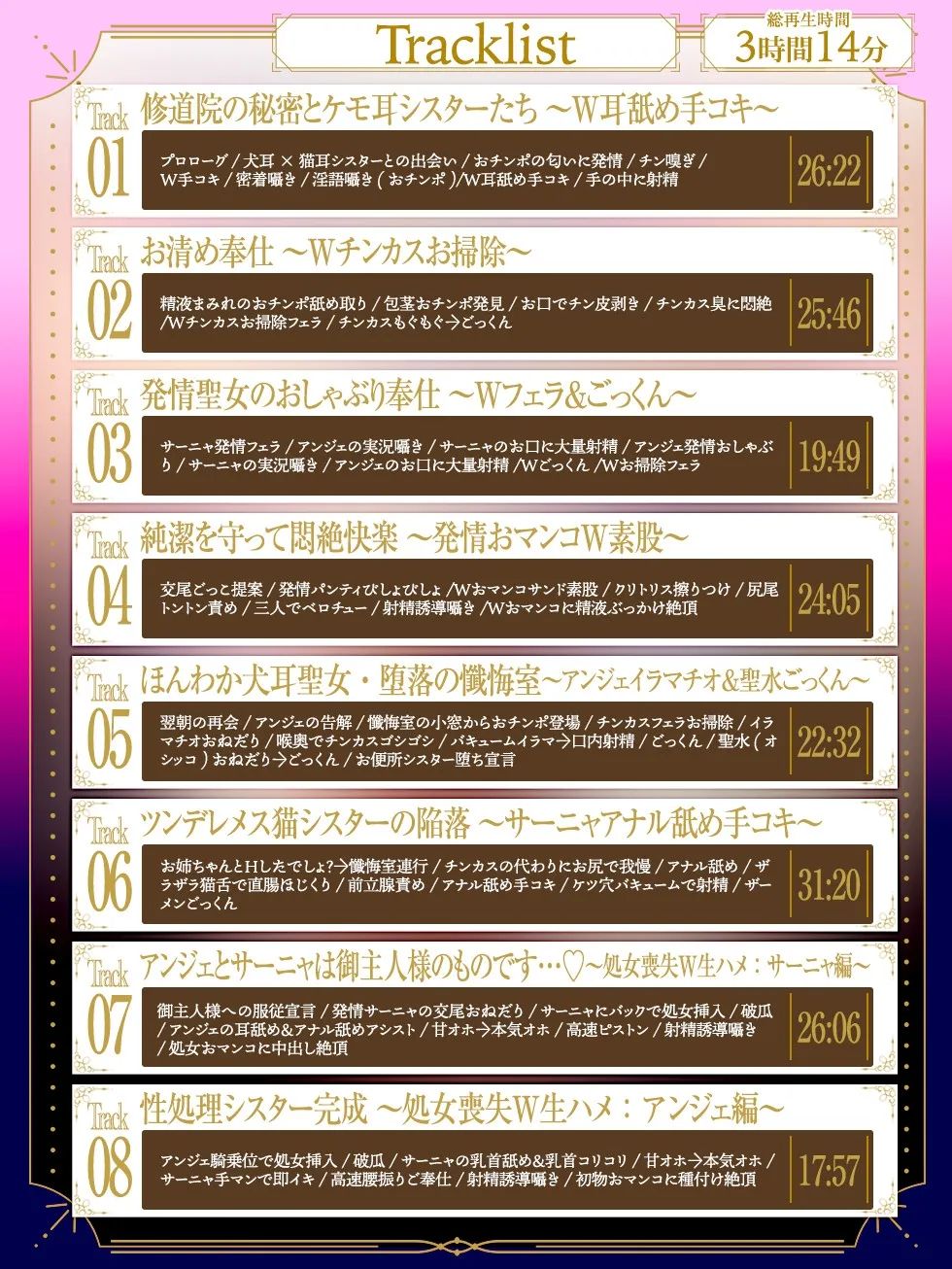 【Wチン媚び×甘オホ✨3時間超】ケモ耳シスター発情懺悔 ～爆乳聖女姉妹が男子禁制の修道院で保護してくれたのでチンカスおチンポで発情させて完全服従させてあげたお話～