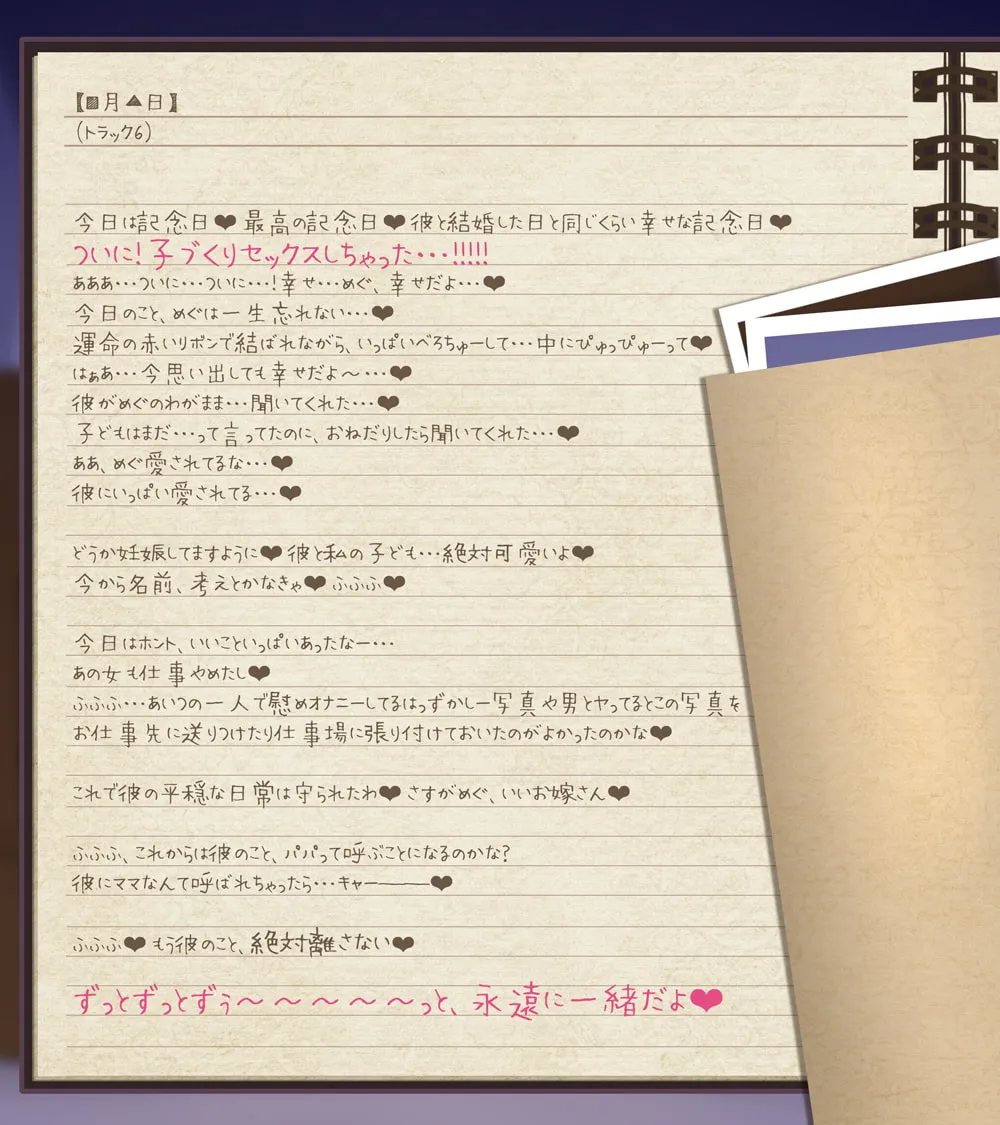 【MOMOKA。】【28日間台本同梱/超リアル音源】ストーカー女の愛妻日記。～僕への愛と執着がすごいイカレ女と強制ラブラブ子作りセックス～【KU100】【Re:しましま】