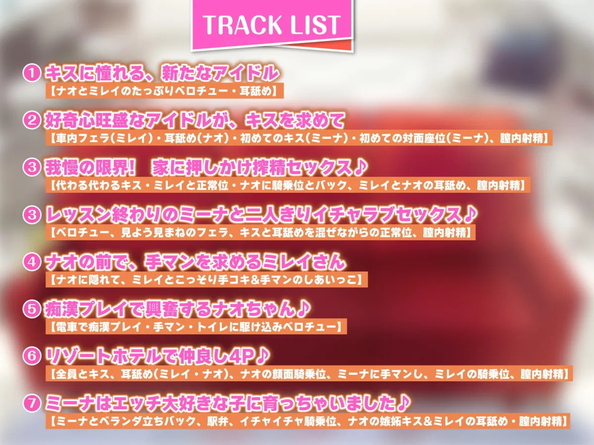 【CV:夏野こおり＆佐倉もも花＆綾音まこ】【KU100】ベロチュー×アイドル～キス大好きな三人から密着おねだり! 純粋無知ロリ帰国子女の新人に連続中出し教育♪～【りふれぼプレミアムシリーズ】【イラスト:カノラユ】