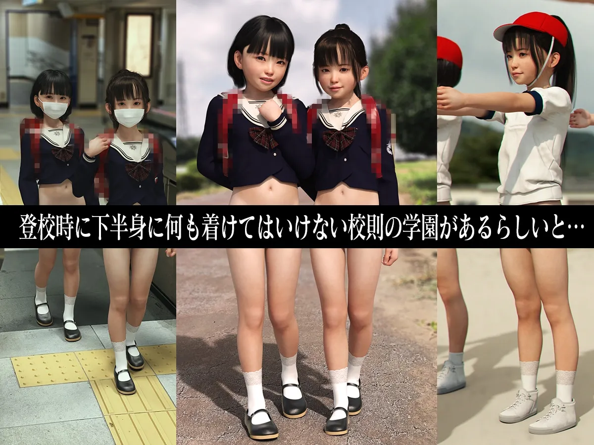 【JSロリ3D】全裸登校少女番外編:下半身ハダカの明日花とゆりな