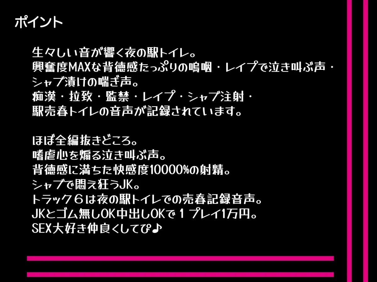 【CV:西瓜すいか】2時間00分20秒-JK拉致レイプ・痴漢・シャブ漬・ハメ撮り・駅売春トイレ 【CV:西瓜すいか】2時間00分20秒-JK拉致レイプ・痴漢・シャブ漬・ハメ撮り・駅売春トイレ