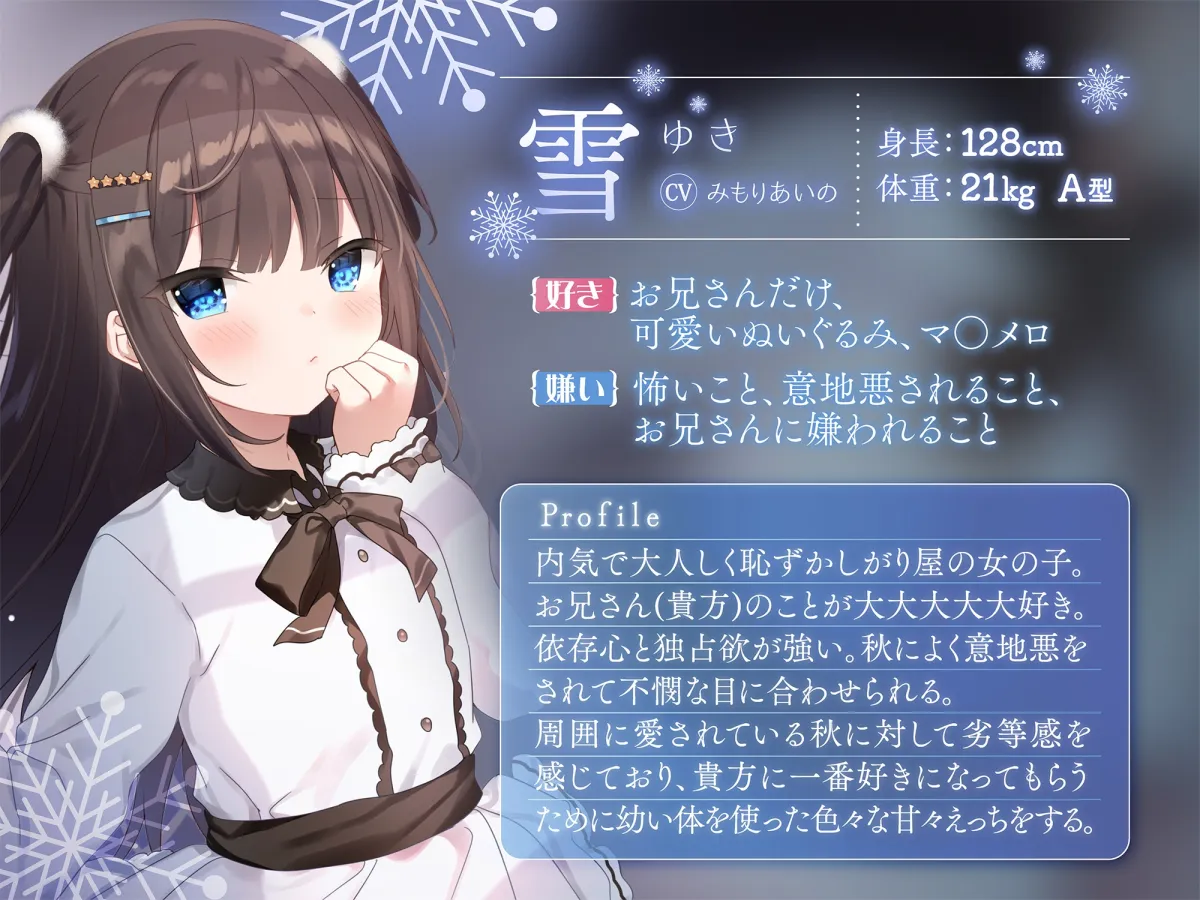 【CV:陽向葵ゅか＆みもりあいの】ロリ双子と甘々えっち。〜お兄さん大大大好きな内気ちょい病みロリっ子＆甘いぢわるロリっ子〜【イラスト:まふゆ】