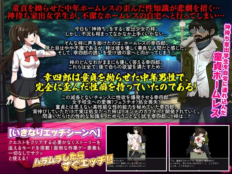 【ホームレス×神待ちJK エロADV】童貞ホームレスの住処に家出少女が招かれた酷く汚れる夜