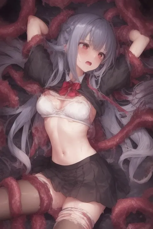 触手に襲われる制服少女たち【660枚】