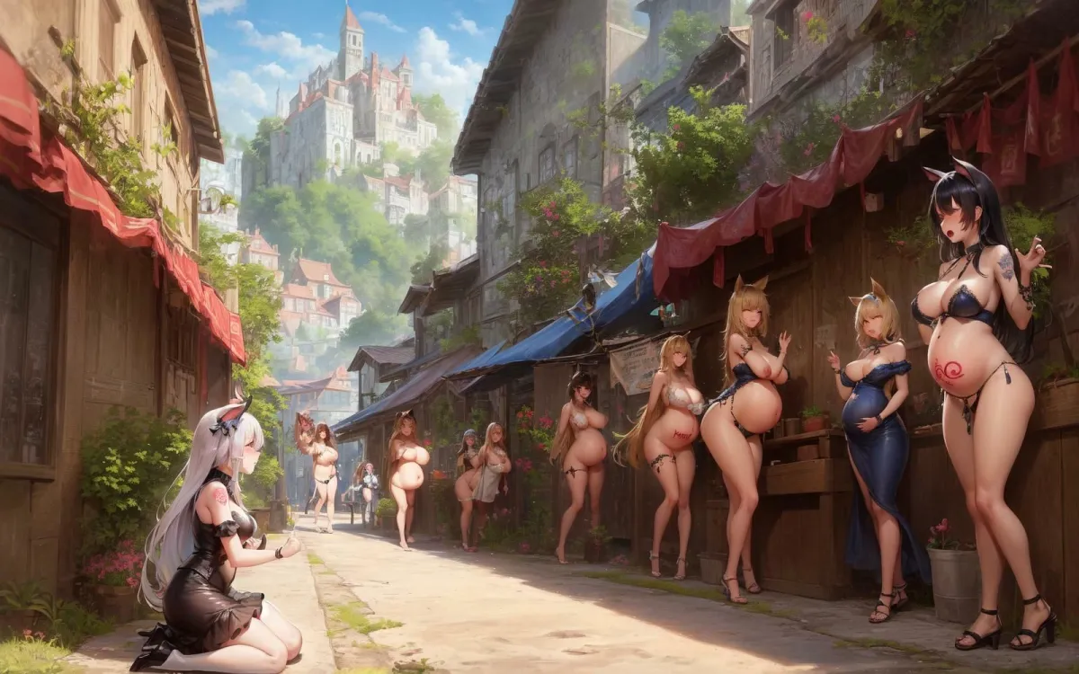 ファンタジー世界の奴隷妊婦市場01