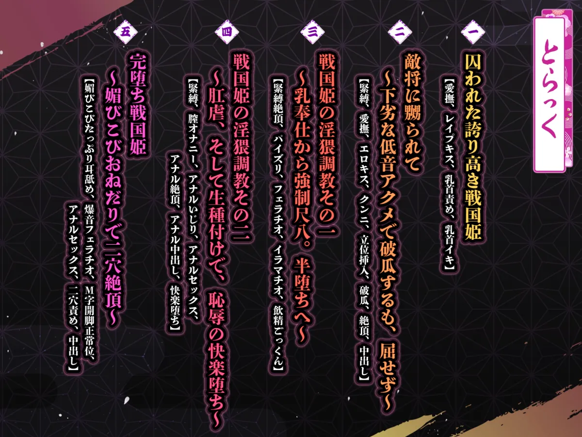 【KU100】麗しき戦国姫の恥辱オホ堕ち ~超下品な低音アクメしても服従を絶対に認めない~ 【KU100】麗しき戦国姫の恥辱オホ堕ち ~超下品な低音アクメしても服従を絶対に認めない~