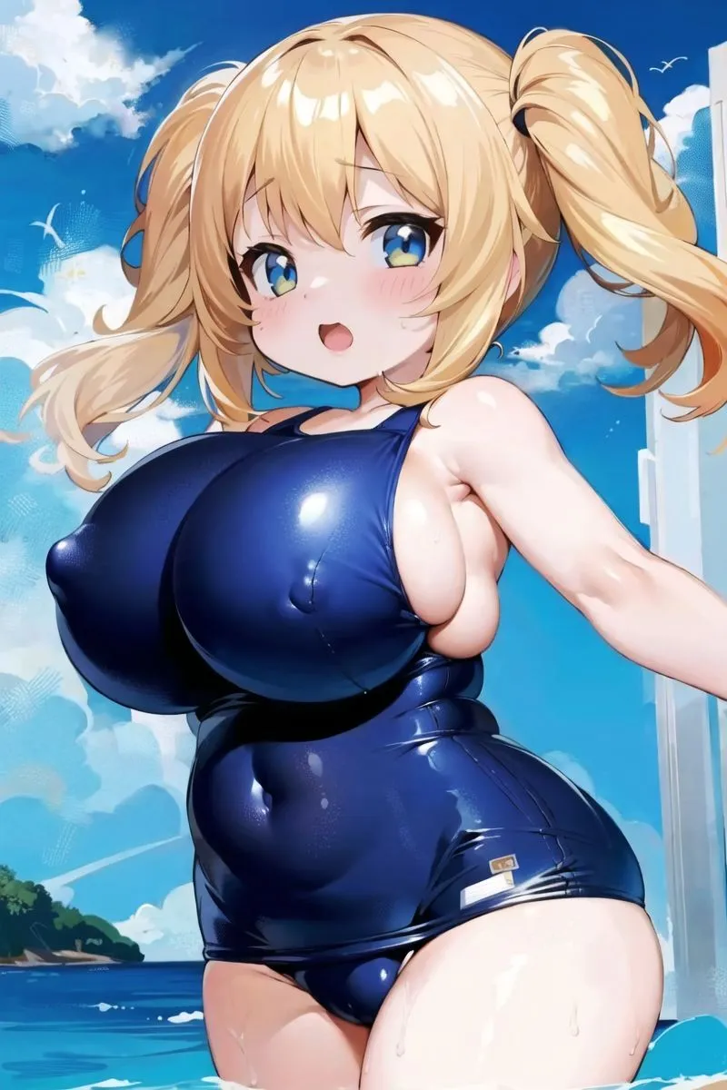 ムチムチぷにぷに少女！ロリ巨乳スク水着の食い込み見ながら生ハメ！！